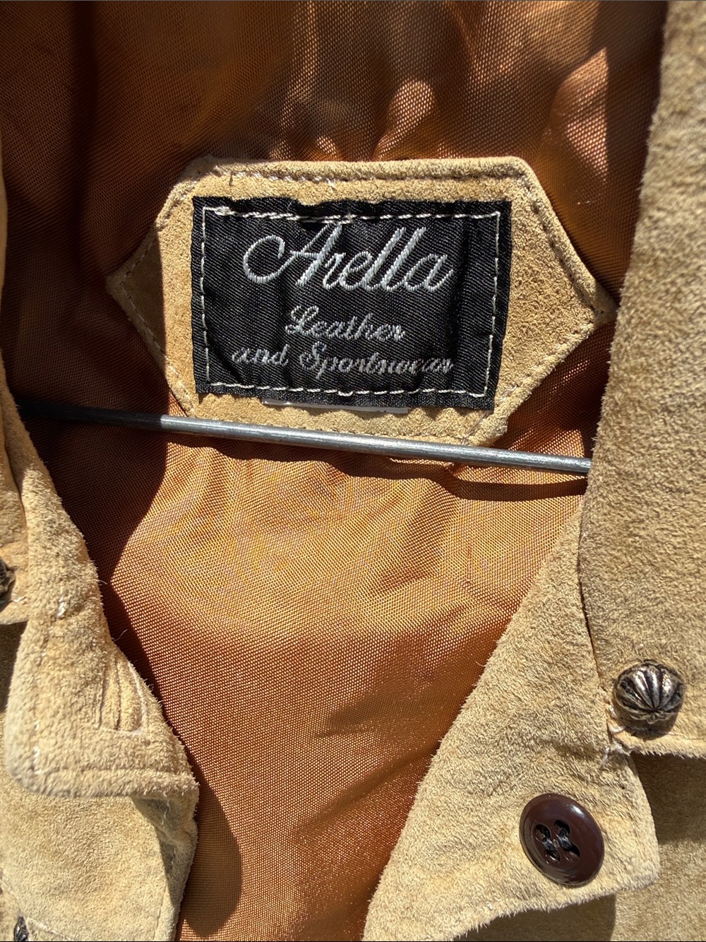 Vintage Arella Leather Carmel soft bigsm studs Western / biker lined pickets S-M - Picture 12 of 17